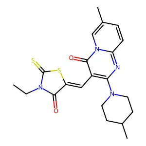 (Z)-3-ethyl-5-((7-methyl-2-(4-methylpiperidin-1-yl)-4-oxo-4H-pyrido[1,2-a]pyrimidin-3-yl)methylene)-2-thioxothiazolidin-4-one structure