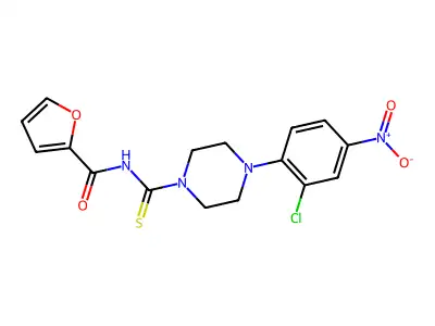 N-[4-(2-chloro-4-nitrophenyl)piperazine-1-carbothioyl]furan-2-carboxamide structure