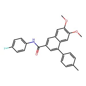 N-(4-fluorophenyl)-6,7-dimethoxy-4-(4-methylphenyl)naphthalene-2-carboxamide structure