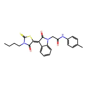 2-[(3Z)-3-(3-butyl-4-oxo-2-thioxo-1,3-thiazolidin-5-ylidene)-2-oxo-2,3-dihydro-1H-indol-1-yl]-N-(4-methylphenyl)acetamide structure