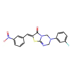 (7Z)-3-(3-fluorophenyl)-7-[(3-nitrophenyl)methylidene]-2,4-dihydro-[1,3]thiazolo[3,2-a][1,3,5]triazin-6-one structure