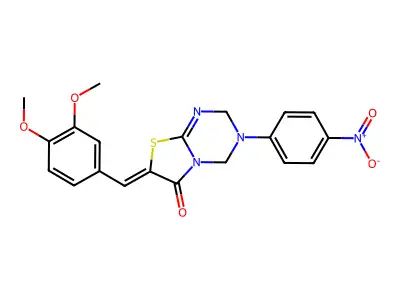 (7Z)-7-[(3,4-dimethoxyphenyl)methylidene]-3-(4-nitrophenyl)-2,4-dihydro-[1,3]thiazolo[3,2-a][1,3,5]triazin-6-one structure