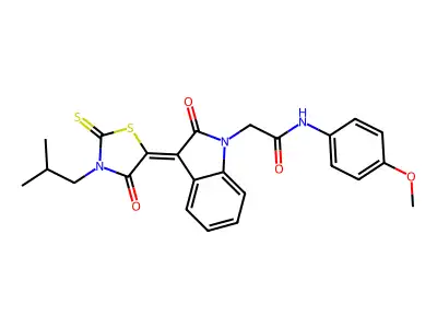 N-(4-methoxyphenyl)-2-{(3Z)-3-[3-(2-methylpropyl)-4-oxo-2-thioxo-1,3-thiazolidin-5-ylidene]-2-oxo-2,3-dihydro-1H-indol-1-yl}acetamide structure