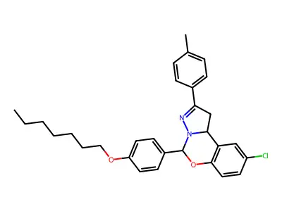 9-chloro-5-[4-(heptyloxy)phenyl]-2-(4-methylphenyl)-1,10b-dihydropyrazolo[1,5-c][1,3]benzoxazine structure