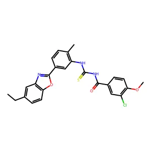 3-chloro-N-[[5-(5-ethyl-1,3-benzoxazol-2-yl)-2-methylphenyl]carbamothioyl]-4-methoxybenzamide structure