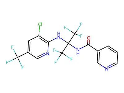 N-[2-[[3-chloro-5-(trifluoromethyl)pyridin-2-yl]amino]-1,1,1,3,3,3-hexafluoropropan-2-yl]pyridine-3-carboxamide structure