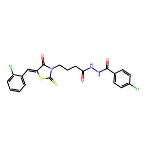 4-Chloro-benzoic acid N'-(4-{5-[1-(2-chloro-phenyl)-meth-(Z)-ylidene]-4-oxo-2-thioxo-thiazolidin-3-yl}-butyryl)-hydrazide structure
