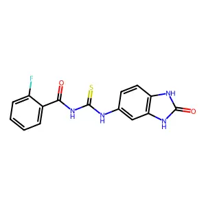 2-fluoro-N-[(2-oxo-1,3-dihydrobenzimidazol-5-yl)carbamothioyl]benzamide structure