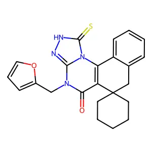 4-(furan-2-ylmethyl)-1-mercapto-4H-spiro[benzo[h][1,2,4]triazolo[4,3-a]quinazoline-6,1'-cyclohexan]-5(7H)-one structure