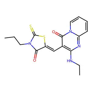 2-(ethylamino)-3-[(Z)-(4-oxo-3-propyl-2-thioxo-1,3-thiazolidin-5-ylidene)methyl]-4H-pyrido[1,2-a]pyrimidin-4-one structure