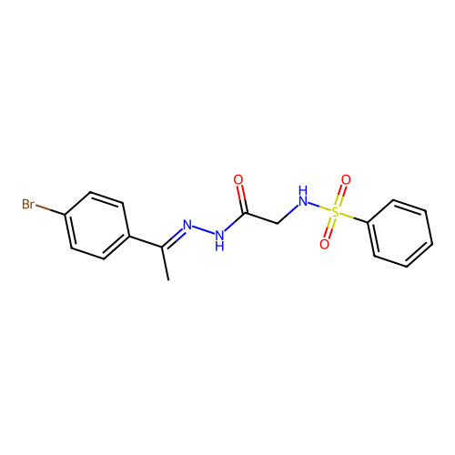 N-(2-{2-[1-(4-bromophenyl)ethylidene]hydrazino}-2-oxoethyl)benzenesulfonamide structure