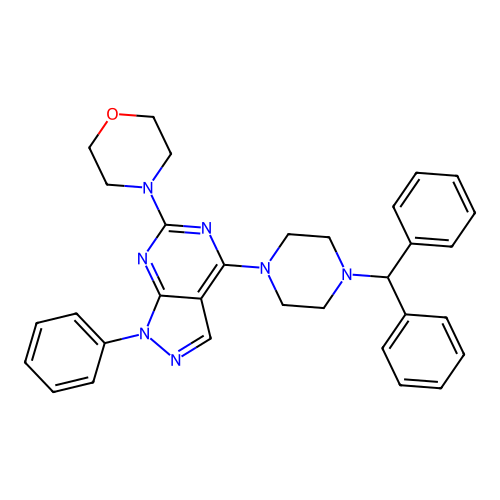 4-(4-(4-benzhydrylpiperazin-1-yl)-1-phenyl-1H-pyrazolo[3,4-d]pyrimidin-6-yl)morpholine structure