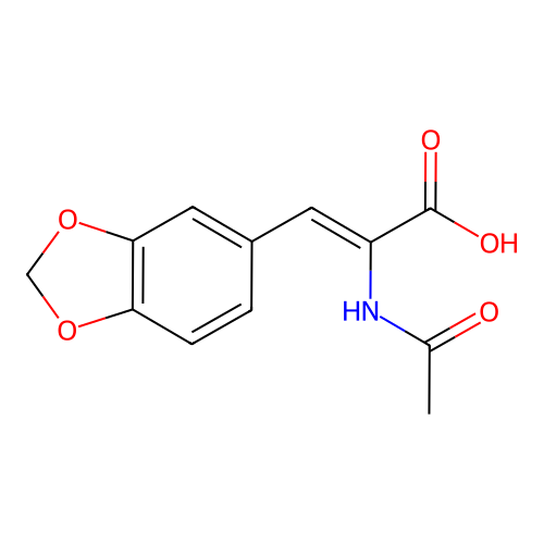 2-Acetamido-3-(2H-1,3-benzodioxol-5-yl)prop-2-enoic acid structure
