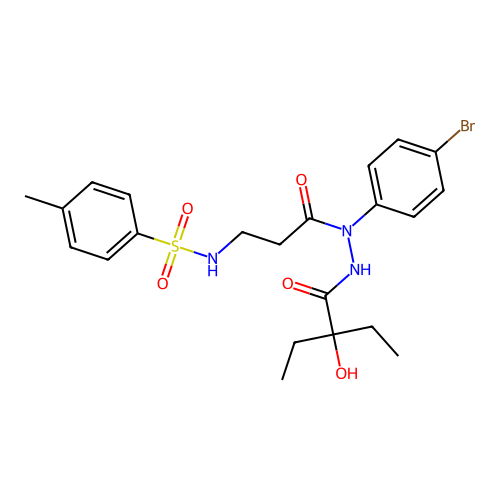 N-(3-(1-(4-bromophenyl)-2-(2-ethyl-2-hydroxybutanoyl)hydrazinyl)-3-oxopropyl)-4-methylbenzenesulfonamide structure