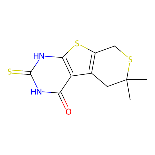 2-mercapto-6,6-dimethyl-5,6-dihydro-3H-thiopyrano[4',3':4,5]thieno[2,3-d]pyrimidin-4(8H)-one structure