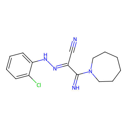 (E)-2-(azepan-1-yl)-N'-(2-chlorophenyl)-2-iminoacetohydrazonoyl cyanide structure
