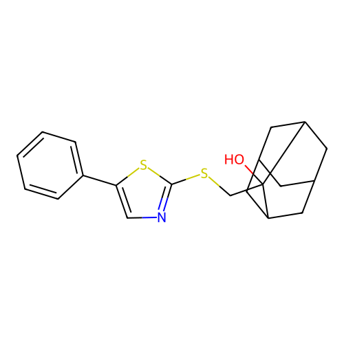 (1r,3r,5r,7r)-2-(((5-Phenylthiazol-2-yl)thio)methyl)adamantan-2-ol structure