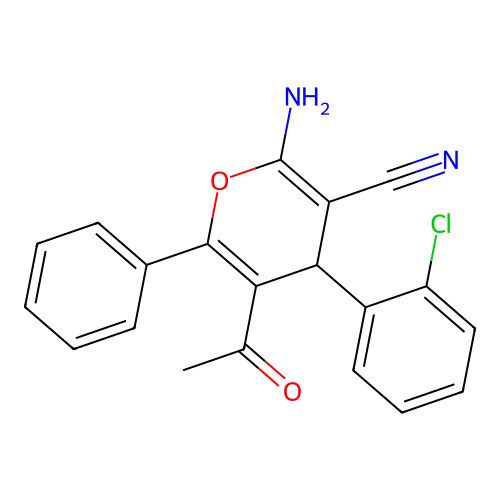 5-acetyl-2-amino-4-(2-chlorophenyl)-6-phenyl-4H-pyran-3-carbonitrile structure
