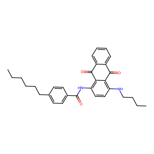 N-(4-(butylamino)-9,10-dioxo-9,10-dihydroanthracen-1-yl)-4-hexylbenzamide structure