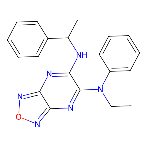 Ethylphenyl{6-[(phenylethyl)amino](1,2,5-oxadiazolo[3,4-e]pyrazin-5-yl)}amine structure