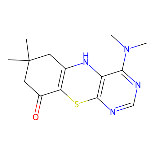 4-(dimethylamino)-7,7-dimethyl-6,8-dihydro-5H-pyrimido[4,5-b][1,4]benzothiazin-9-one structure