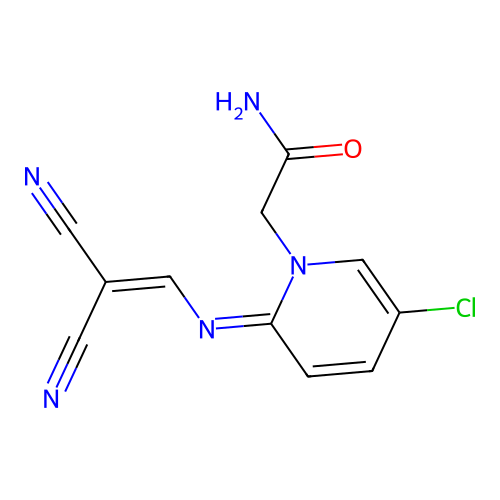 (E)-2-(5-chloro-2-((2,2-dicyanovinyl)imino)pyridin-1(2H)-yl)acetamide structure