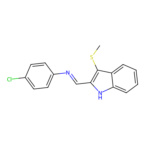 N-(4-chlorophenyl)-1-(3-methylsulfanyl-1H-indol-2-yl)methanimine structure