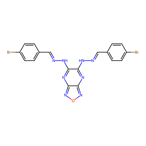 5,6-bis[(2E)-2-(4-bromobenzylidene)hydrazinyl][1,2,5]oxadiazolo[3,4-b]pyrazine structure