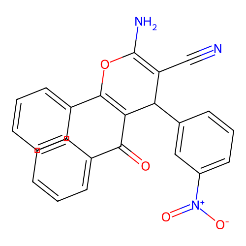 2-amino-5-benzoyl-4-(3-nitrophenyl)-6-phenyl-4H-pyran-3-carbonitrile structure