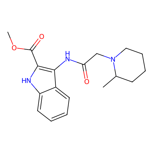 methyl 3-{[(2-methylpiperidin-1-yl)acetyl]amino}-1H-indole-2-carboxylate structure