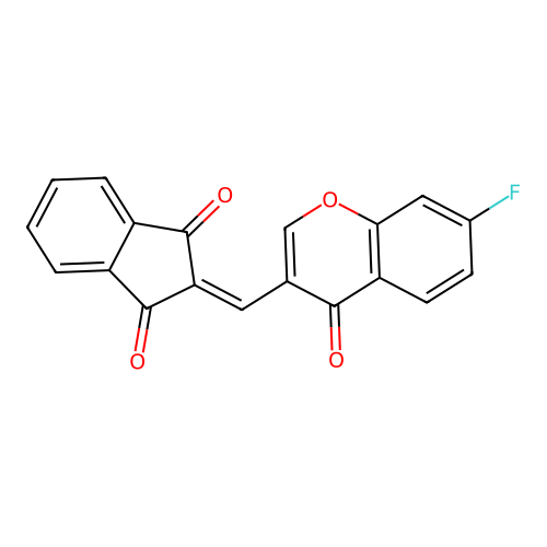 2-((7-fluoro-4-oxo-4H-chromen-3-yl)methylene)-1H-indene-1,3(2H)-dione structure