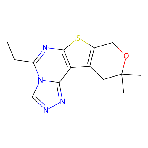 5-ethyl-10,10-dimethyl-10,11-dihydro-8H-pyrano[4',3':4,5]thieno[3,2-e][1,2,4]triazolo[4,3-c]pyrimidine structure
