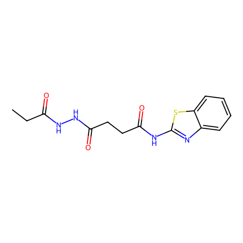 N-(1,3-benzothiazol-2-yl)-4-oxo-4-(2-propanoylhydrazinyl)butanamide structure