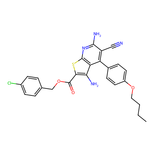 4-chlorobenzyl 3,6-diamino-4-(4-butoxyphenyl)-5-cyanothieno[2,3-b]pyridine-2-carboxylate structure