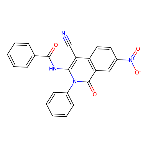 N-(4-cyano-7-nitro-1-oxo-2-phenyl-1,2-dihydroisoquinolin-3-yl)benzamide structure