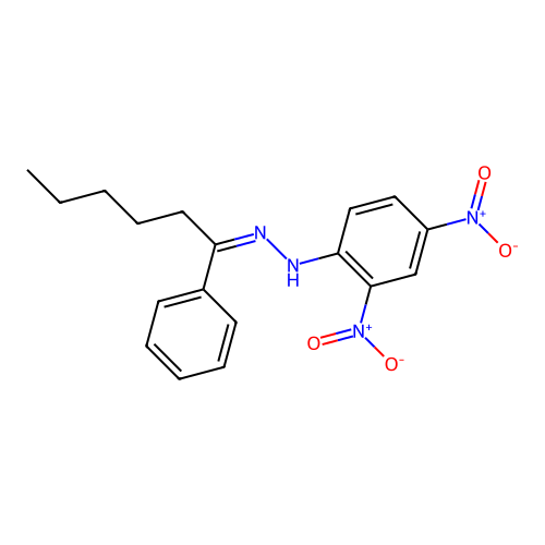 ((1Z)-2-phenyl-1-azahept-1-enyl)(2,4-dinitrophenyl)amine structure