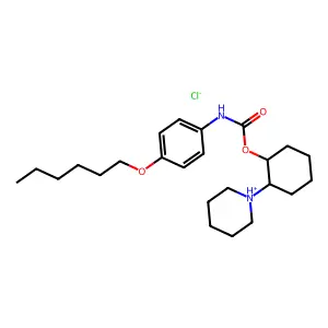 Carbanilic acid, p-hexyloxy-, 2-piperidinocyclohexyl ester, hydrochloride, (E)- structure