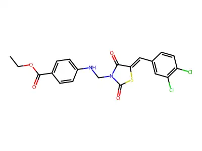 Ethyl 4-[[[5-[(3,4-dichlorophenyl)methylene]-2,4-dioxo-3-thiazolidinyl]methyl]amino]benzoate structure