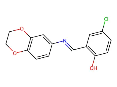 4-chloro-2-[(E)-(2,3-dihydro-1,4-benzodioxin-6-ylimino)methyl]phenol structure