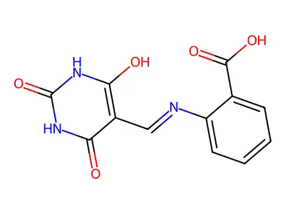 2-{[(2,4,6-Trioxo-1,3-diazinan-5-ylidene)methyl]amino}benzoic acid structure