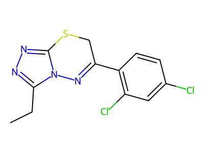 6-(2,4-dichlorophenyl)-3-ethyl-7H-[1,2,4]triazolo[3,4-b][1,3,4]thiadiazine structure