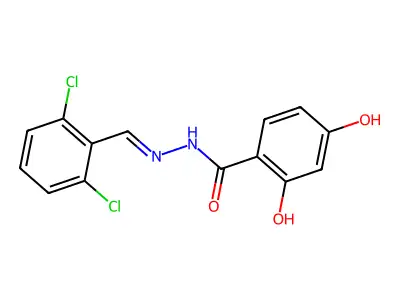 N-[(2,6-dichlorophenyl)methylideneamino]-2,4-dihydroxybenzamide structure