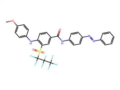 3-[(heptafluoropropyl)sulfonyl]-4-[(4-methoxyphenyl)amino]-N-{4-[(E)-phenyldiazenyl]phenyl}benzamide structure