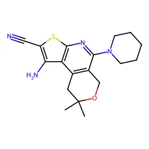 1-amino-8,8-dimethyl-5-(piperidin-1-yl)-8,9-dihydro-6H-pyrano[4,3-d]thieno[2,3-b]pyridine-2-carbonitrile structure