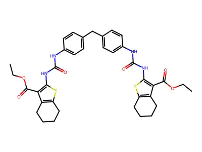 ethyl 2-[[4-[[4-[(3-ethoxycarbonyl-4,5,6,7-tetrahydro-1-benzothiophen-2-yl)carbamoylamino]phenyl]methyl]phenyl]carbamoylamino]-4,5,6,7-tetrahydro-1-benzothiophene-3-carboxylate structure