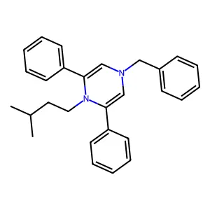 4-Benzyl-1-(3-methylbutyl)-2,6-diphenyl-1,4-dihydropyrazine structure