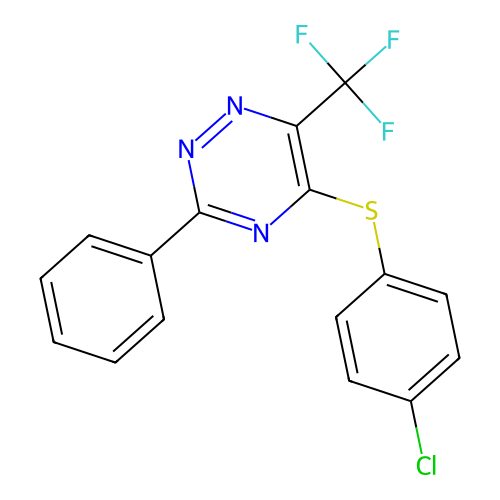 4-Chlorophenyl 3-phenyl-6-(trifluoromethyl)-1,2,4-triazin-5-yl sulfide structure