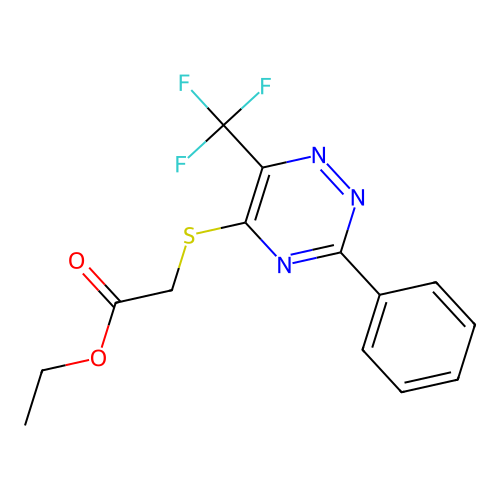 Ethyl 2-{[3-phenyl-6-(trifluoromethyl)-1,2,4-triazin-5-yl]sulfanyl}acetate structure