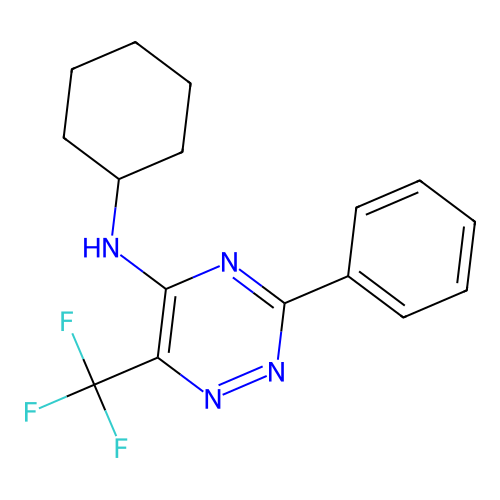 N-cyclohexyl-3-phenyl-6-(trifluoromethyl)-1,2,4-triazin-5-amine structure