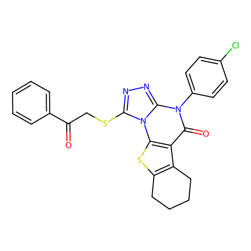 4-(4-chlorophenyl)-1-((2-oxo-2-phenylethyl)thio)-6,7,8,9-tetrahydrobenzo[4,5]thieno[3,2-e][1,2,4]triazolo[4,3-a]pyrimidin-5(4H)-one structure